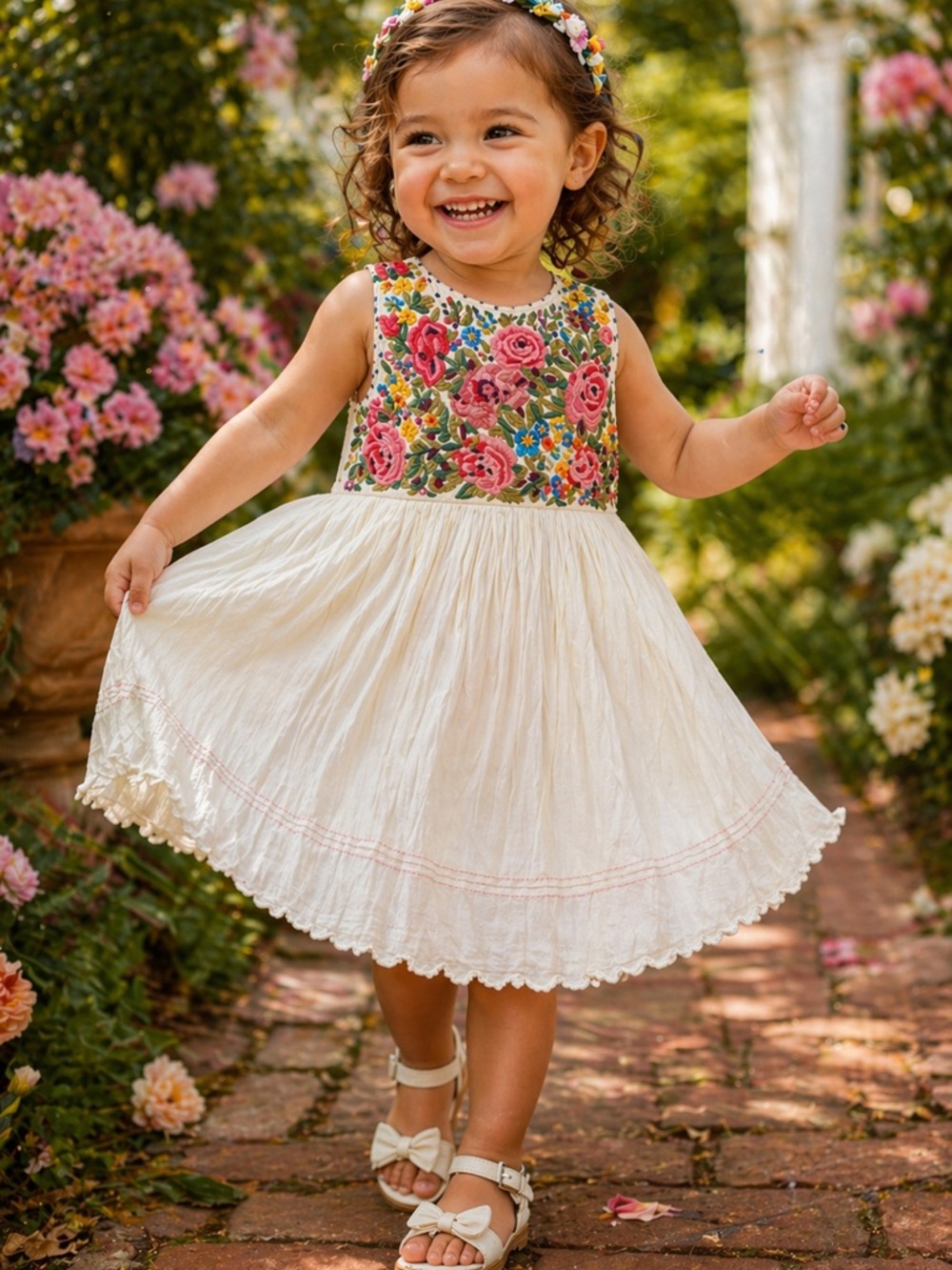 PÉRO Girls Silk Cotton Embroidered Dress 2–3Y Handmade Peru Artisan